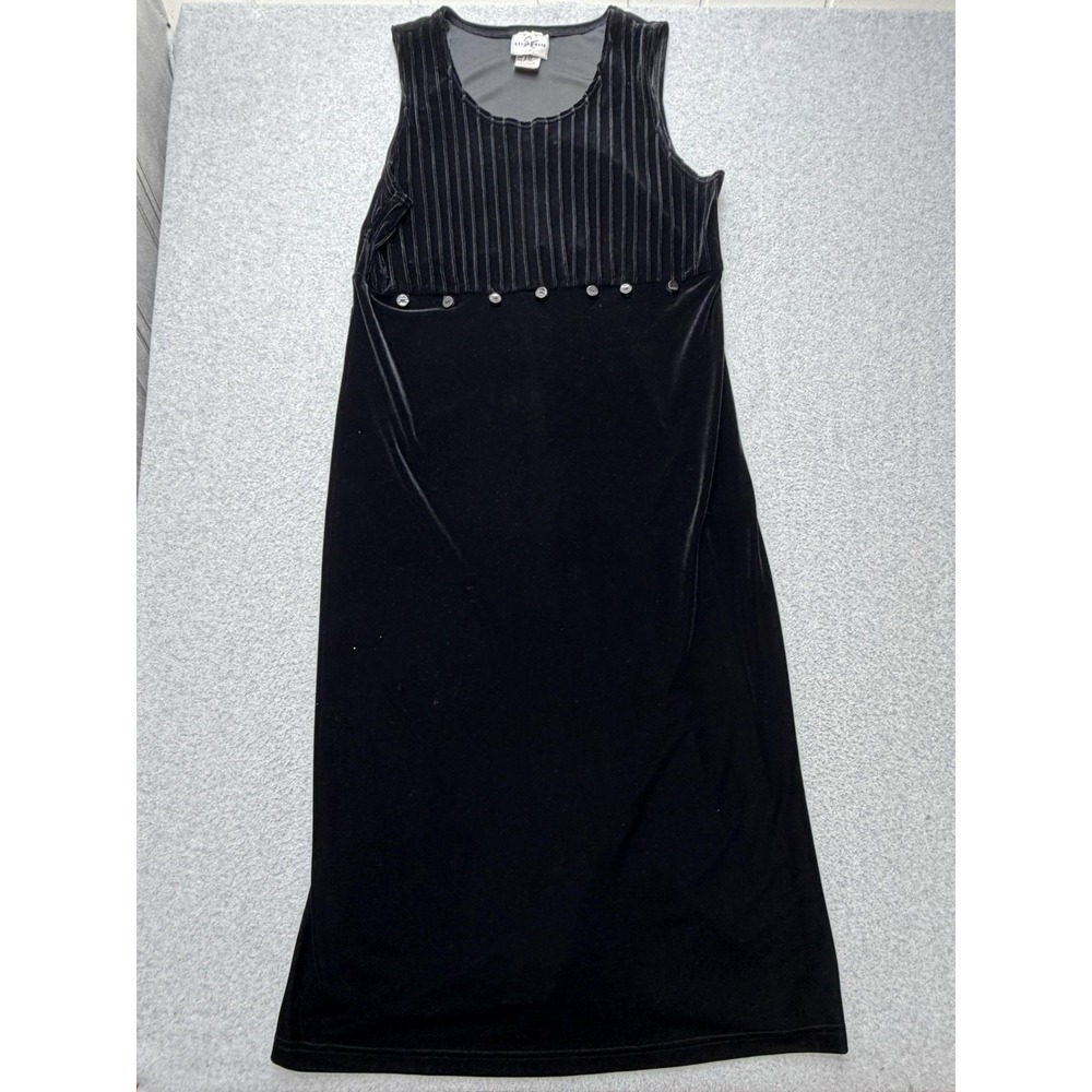 Studio Ease Dress Womens Large Black Velvet Sleeveless Midi Made in‎ USA Stretch